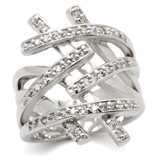 JCE061 Rhodium Brass Ring with AAA Grade CZ  in Clear