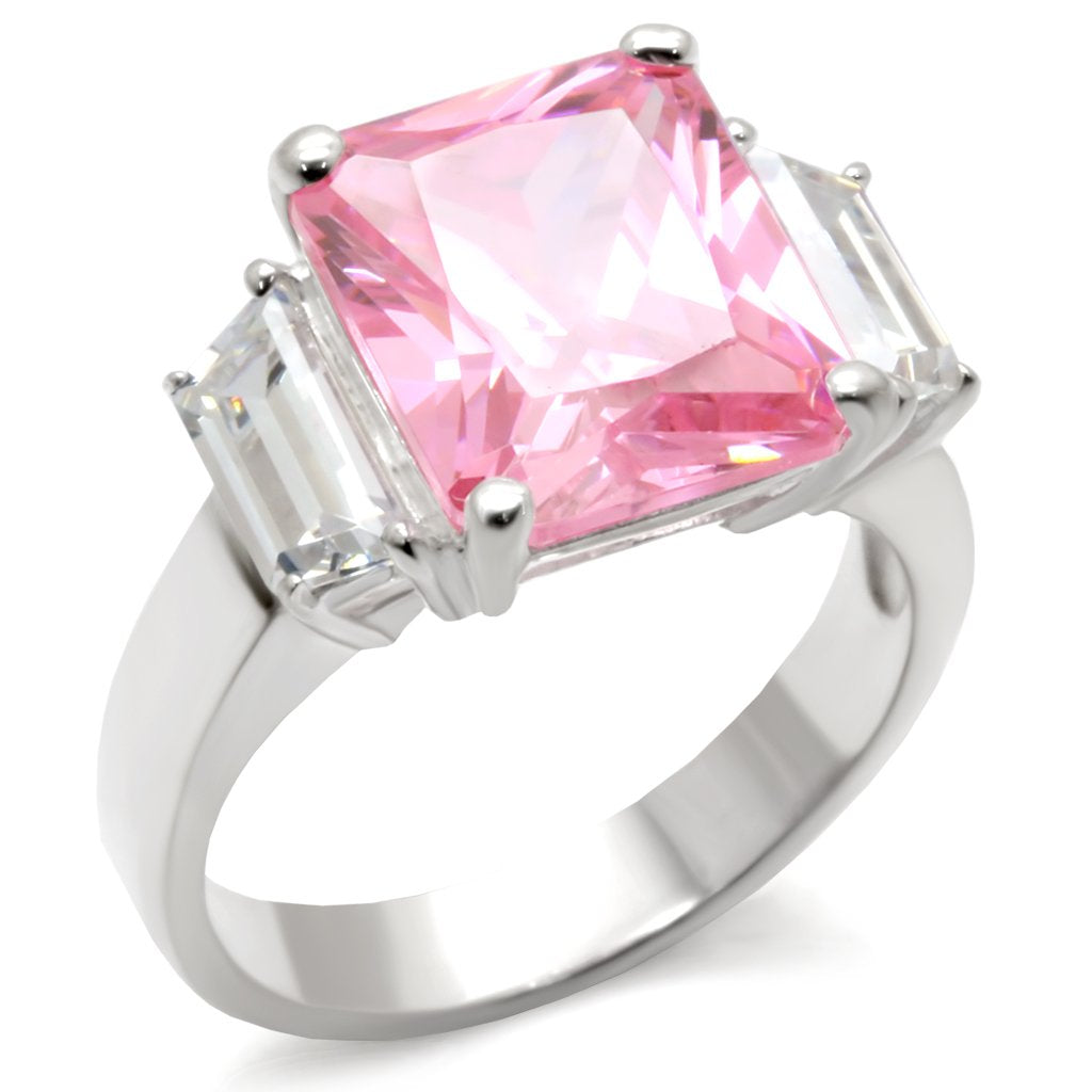 JCE102 High-Polished 925 Sterling Silver Ring with AAA Grade CZ  in Rose