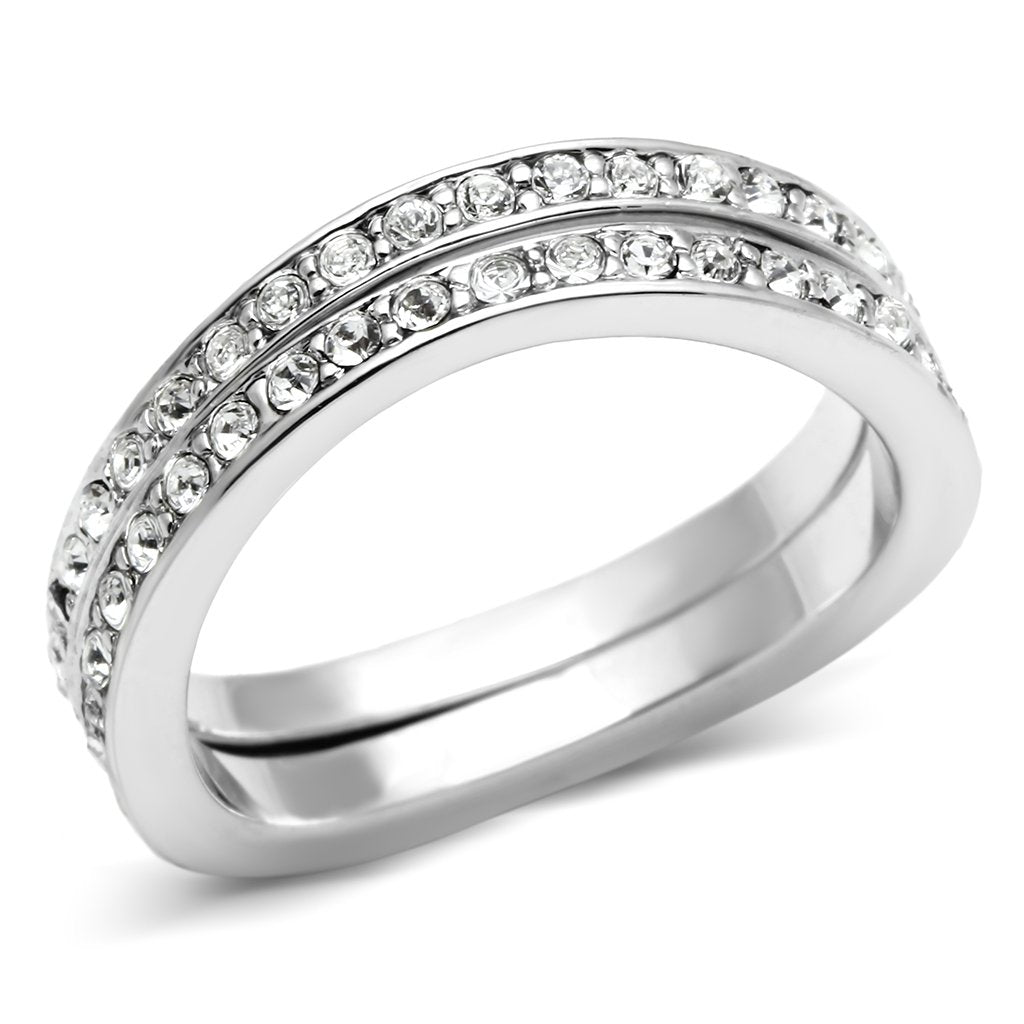 JCE053 Rhodium Brass Ring with Top Grade Crystal  in Clear