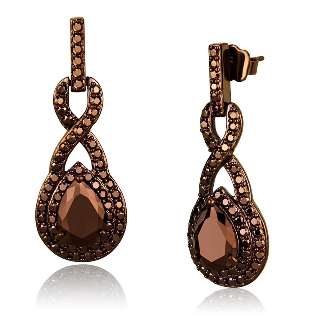 JCE1115 IP Coffee light Brass Earrings with AAA Grade CZ  in Light Coffee