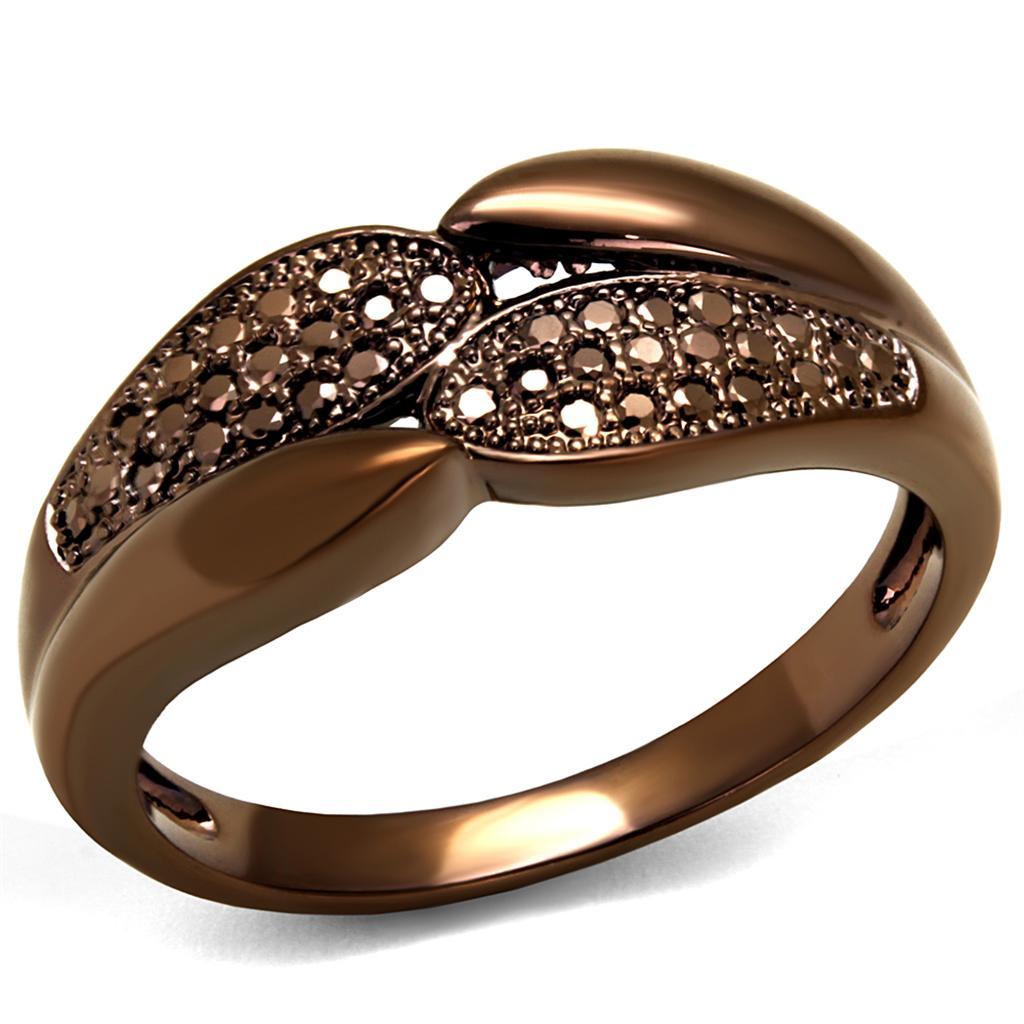 JCE1180 IP Coffee light Brass Ring with AAA Grade CZ  in Light Coffee