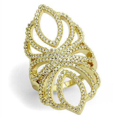JCE1274 Gold Brass Ring with AAA Grade CZ  in Clear