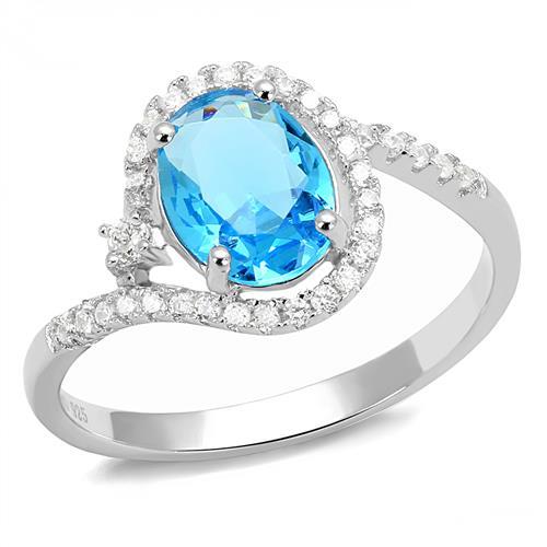 JCE1393 Rhodium 925 Sterling Silver Ring with Synthetic Spinel in London Blue