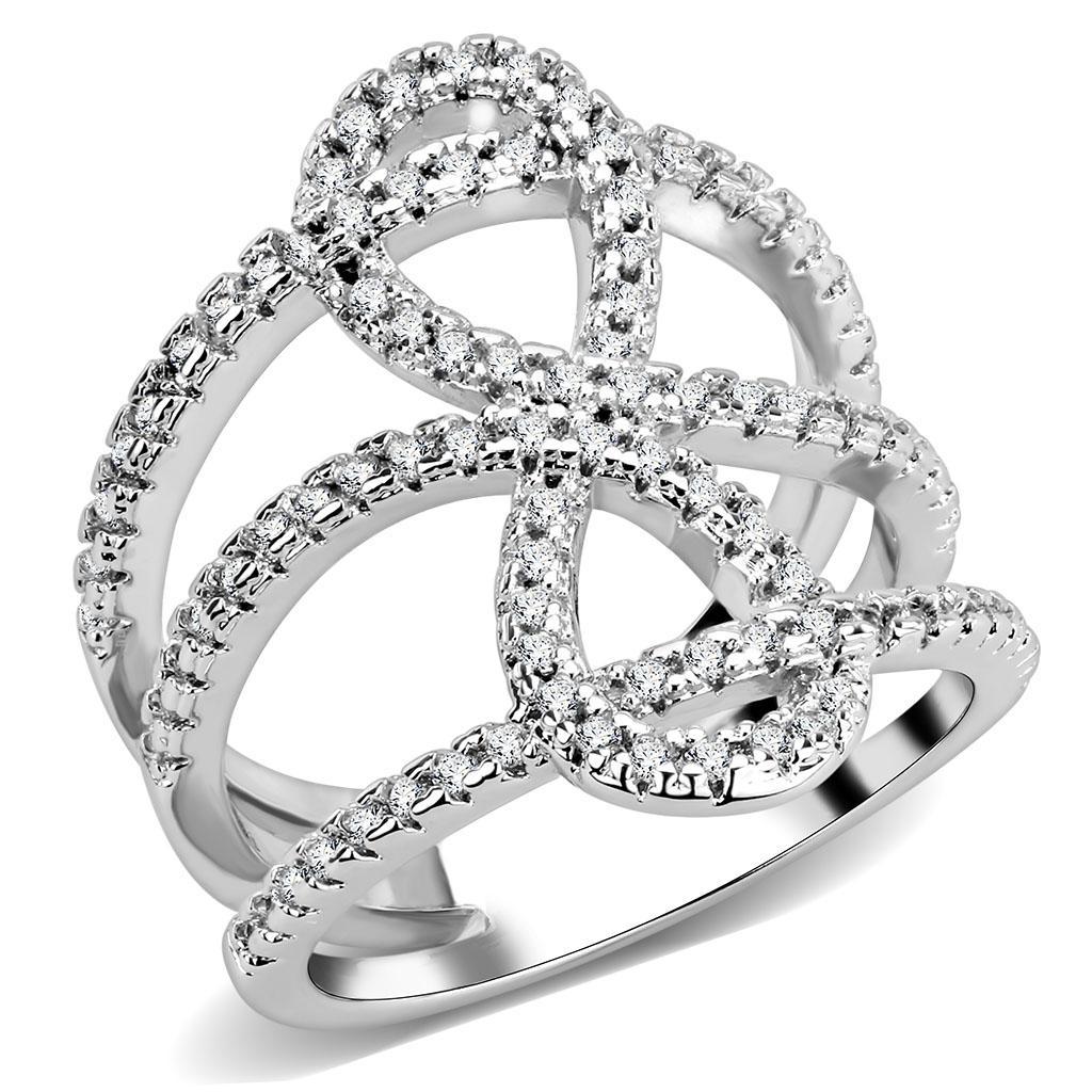 JCE1587 Rhodium Brass Ring with AAA Grade CZ  in Clear