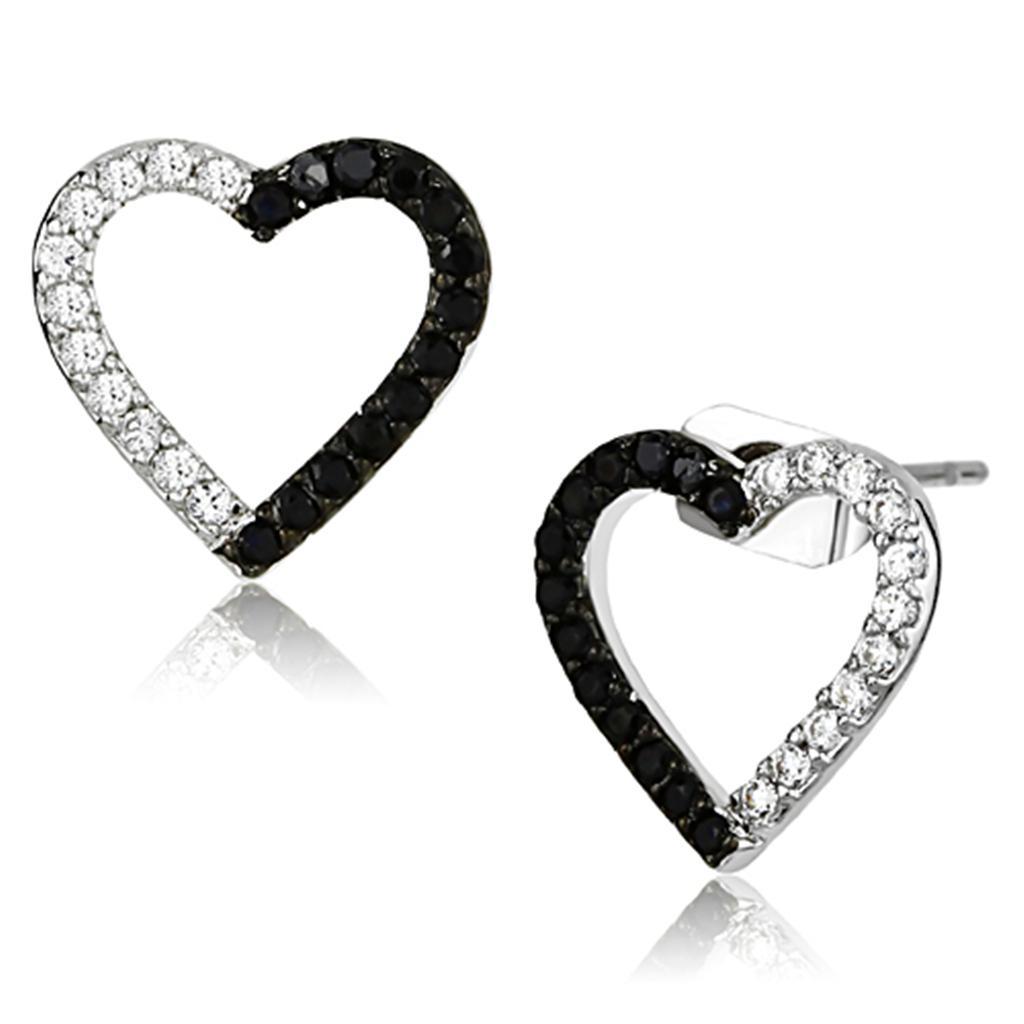 JCE381 Rhodium + Ruthenium Brass Earrings with AAA Grade CZ  in Jet