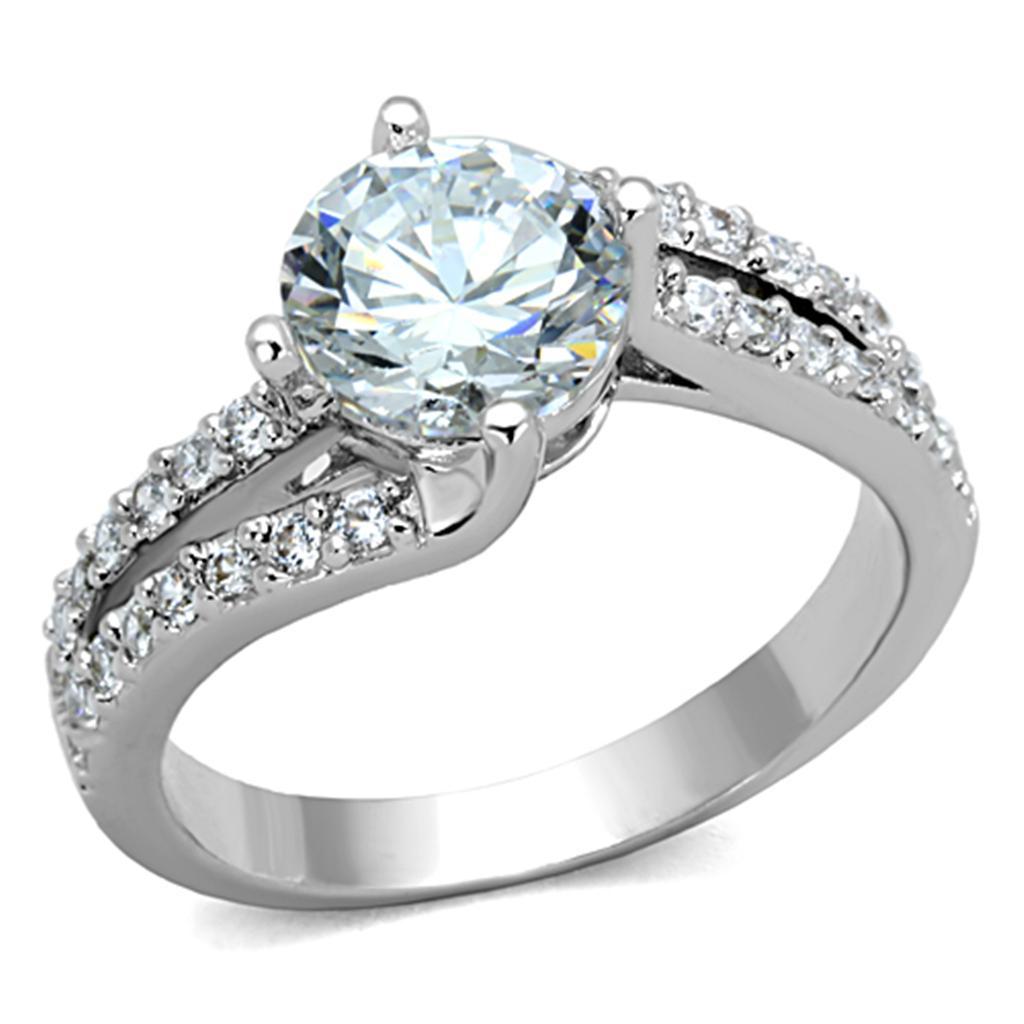 JCE770 Rhodium Brass Ring with AAA Grade CZ  in Clear