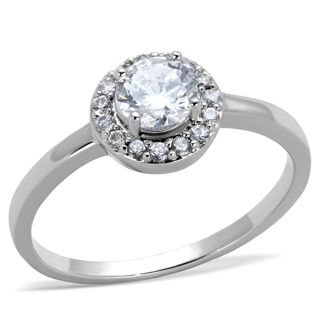 JCE863 Rhodium Brass Ring with AAA Grade CZ  in Clear
