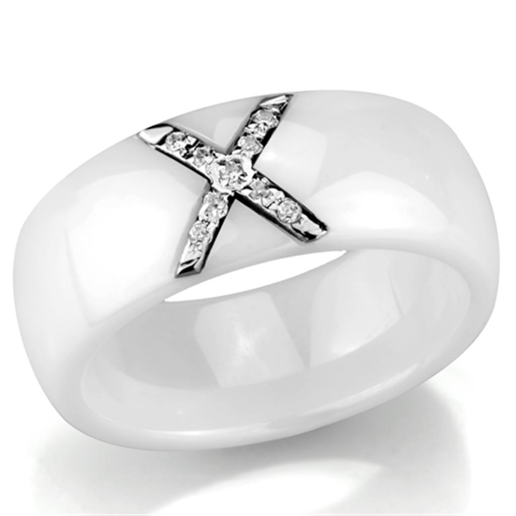 JCE948 High polished (no plating) Stainless Steel Ring with Ceramic  in White