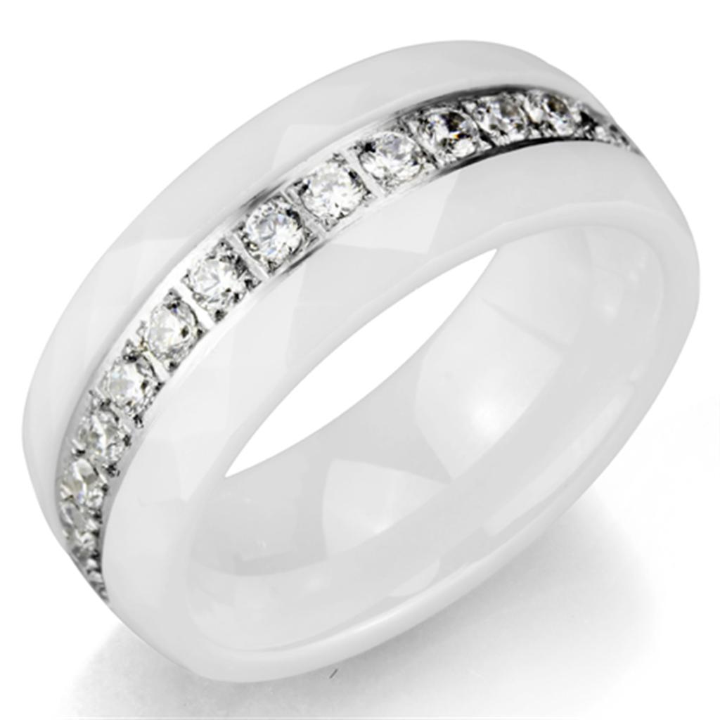 JCE983 High polished (no plating) Stainless Steel Ring with Ceramic  in White