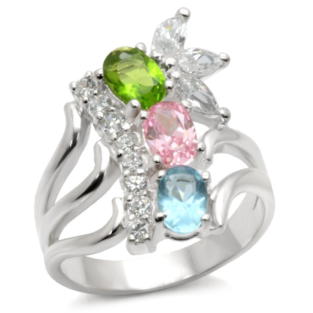 JCE608 High-Polished 925 Sterling Silver Ring with AAA Grade CZ  in Multi Color