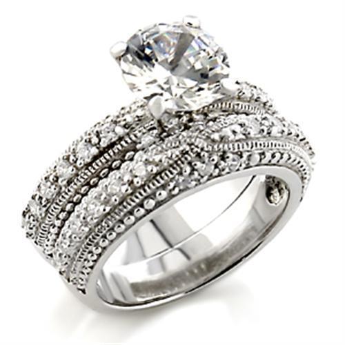 JCE024 Rhodium Brass Ring with AAA Grade CZ  in Clear