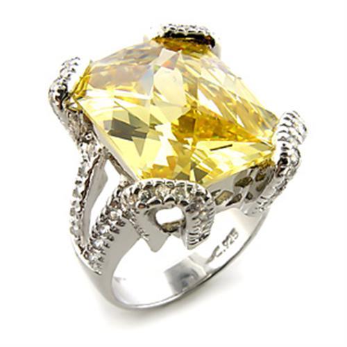 JCE364 Rhodium 925 Sterling Silver Ring with AAA Grade CZ  in Citrine Yellow