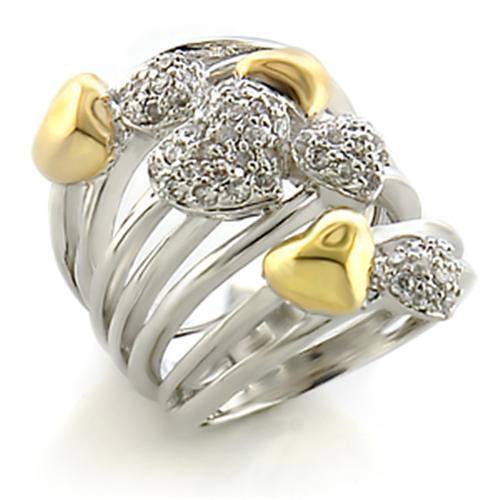 JCE149 Gold+Rhodium Brass Ring with AAA Grade CZ  in Clear