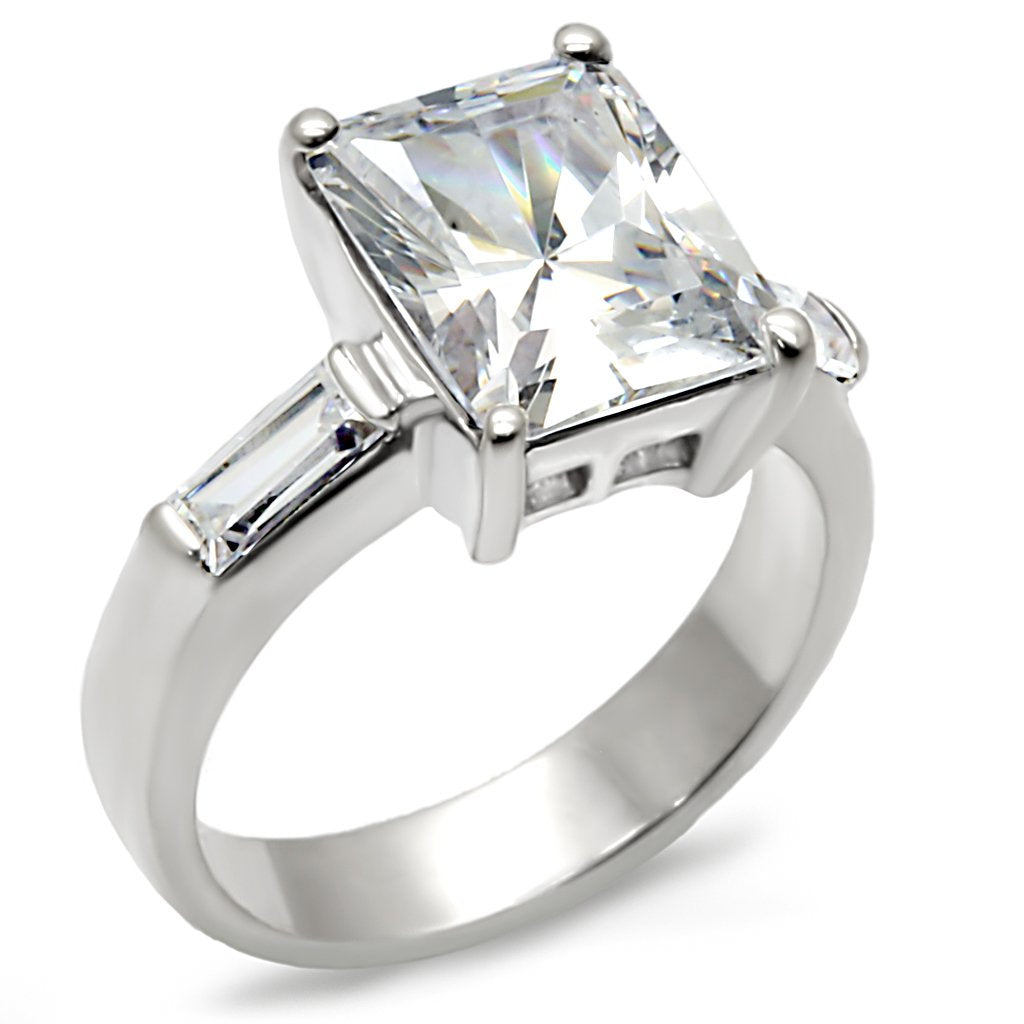JCE432 High-Polished 925 Sterling Silver Ring with AAA Grade CZ  in Clear