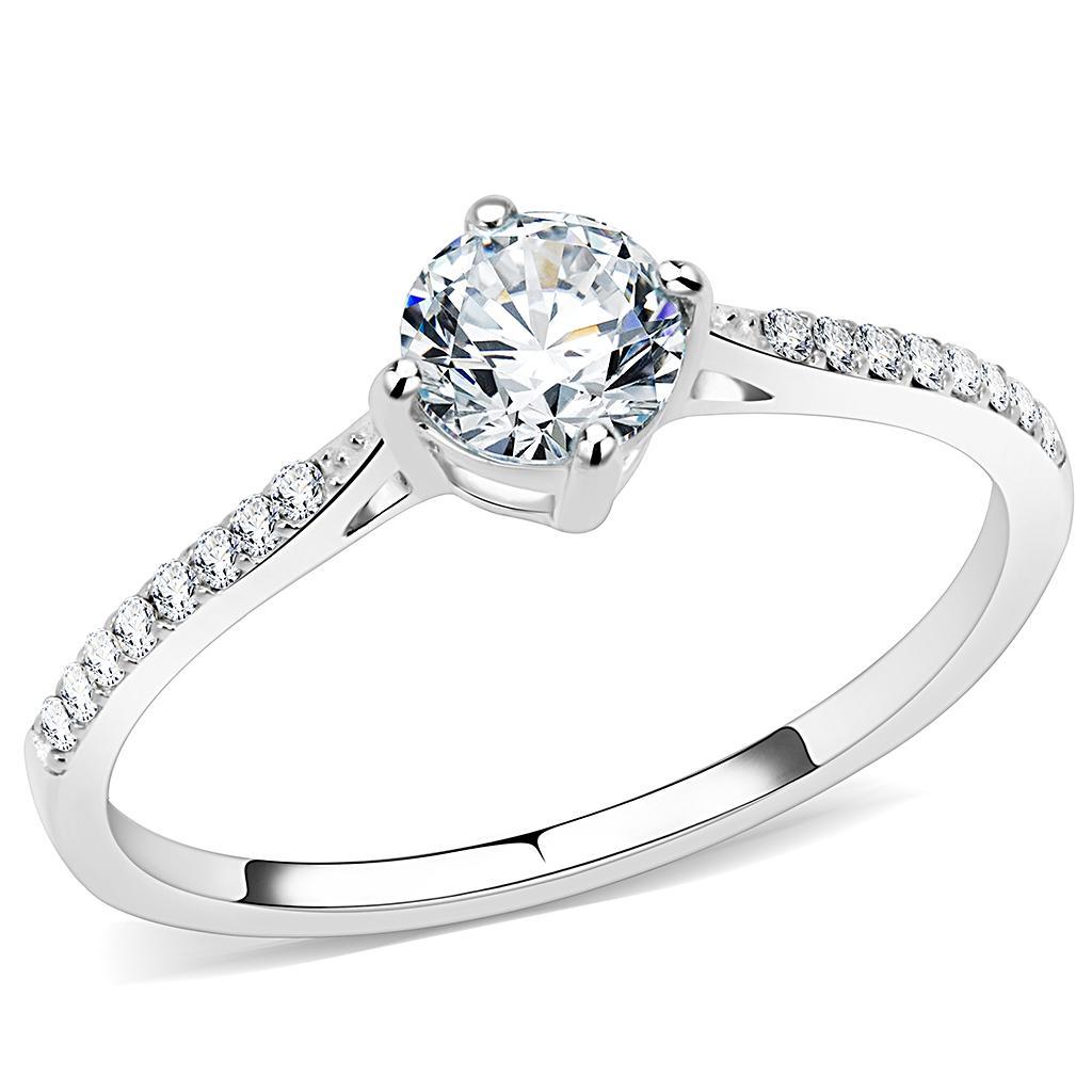 JCE018 High polished (no plating) Stainless Steel Ring with AAA Grade CZ  in Clear