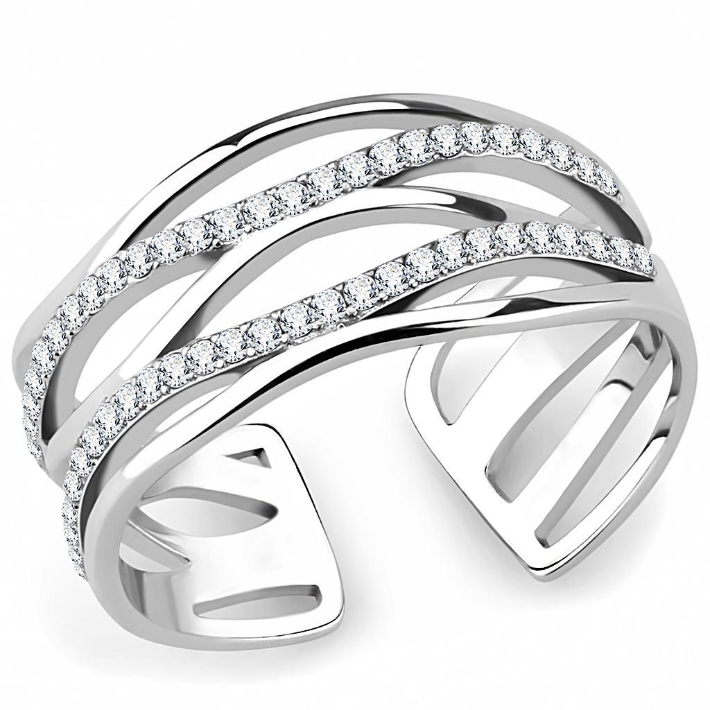 JCE2047 High polished (no plating) Stainless Steel Ring with AAA Grade CZ  in Clear