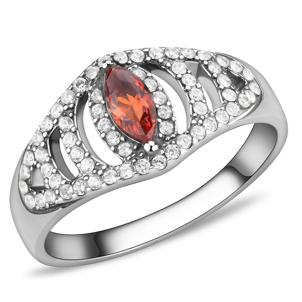 JCE123 High polished (no plating) Stainless Steel Ring with AAA Grade CZ  in Orange