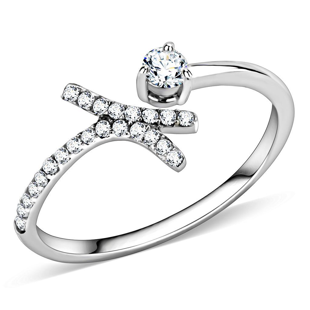 JCE145 High polished (no plating) Stainless Steel Ring with AAA Grade CZ  in Clear