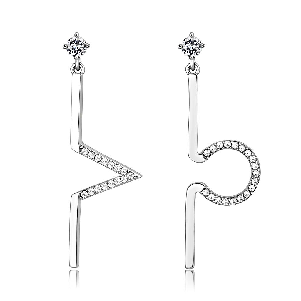 JCE191 High polished (no plating) Stainless Steel Earrings with AAA Grade CZ  in Clear