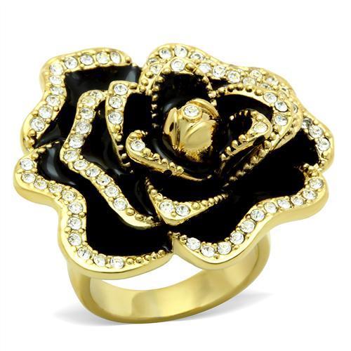 JCE021 IP Gold(Ion Plating) Brass Ring with Top Grade Crystal  in Clear