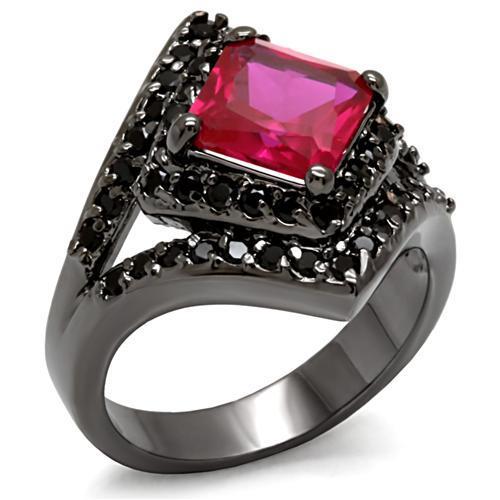 JCE1621 TIN Cobalt Black Brass Ring with AAA Grade CZ  in Ruby