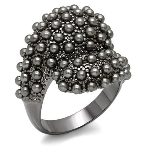 JCE1622 TIN Cobalt Black Brass Ring with Synthetic Pearl in Jet