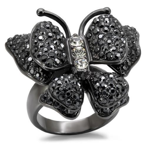 JCE1680 TIN Cobalt Black Brass Ring with Top Grade Crystal  in Jet