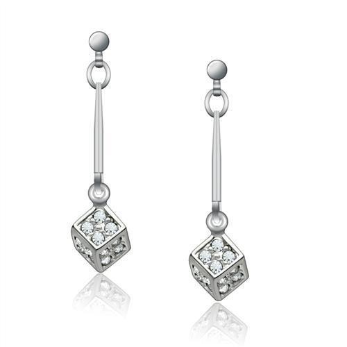 JCE1981 Rhodium White Metal Earrings with Top Grade Crystal  in Clear