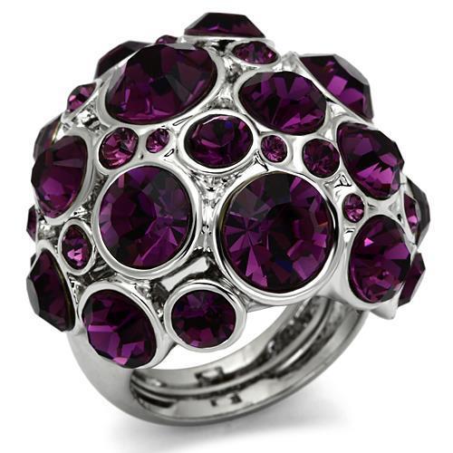 JCE2462 Rhodium Brass Ring with Top Grade Crystal  in Amethyst