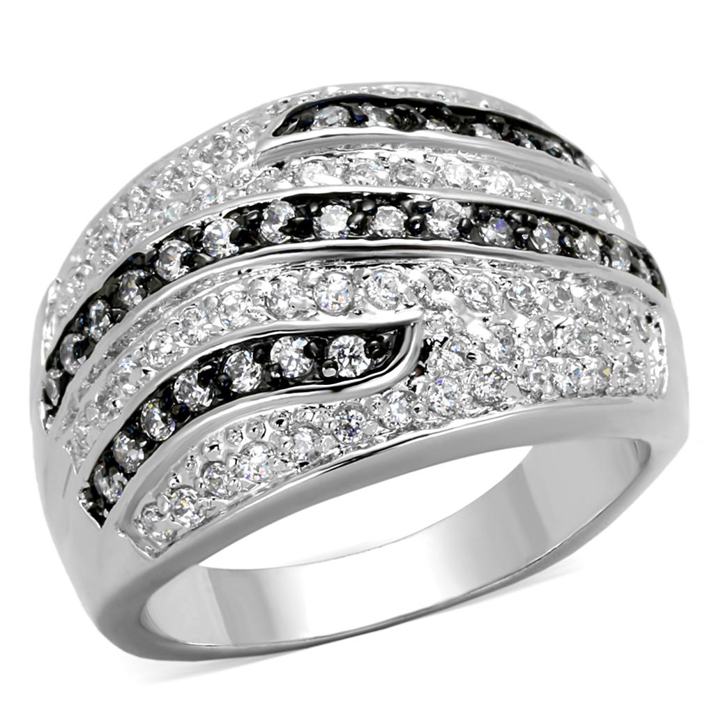 JCE3400 Rhodium + Ruthenium Brass Ring with AAA Grade CZ  in Clear
