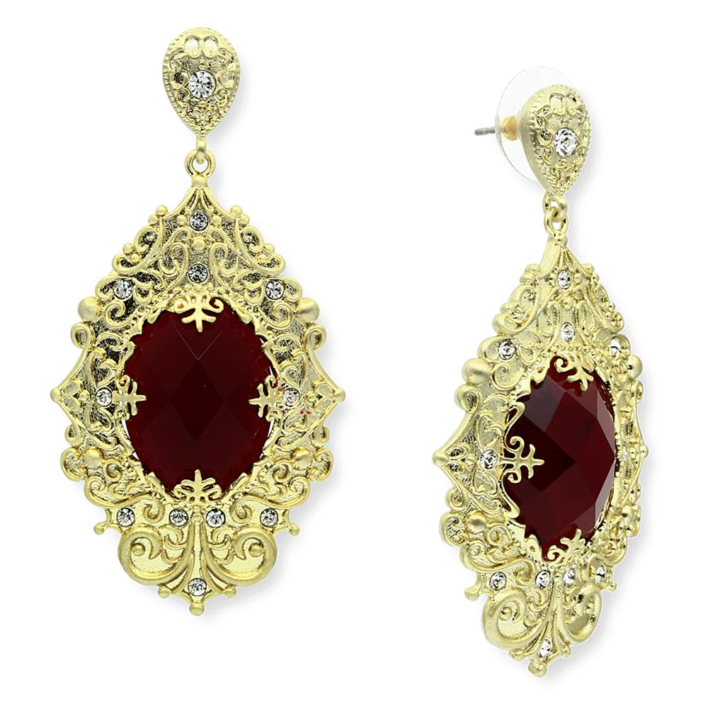 JCE3673 Gold & Brush Brass Earrings with Synthetic Synthetic Glass in Siam