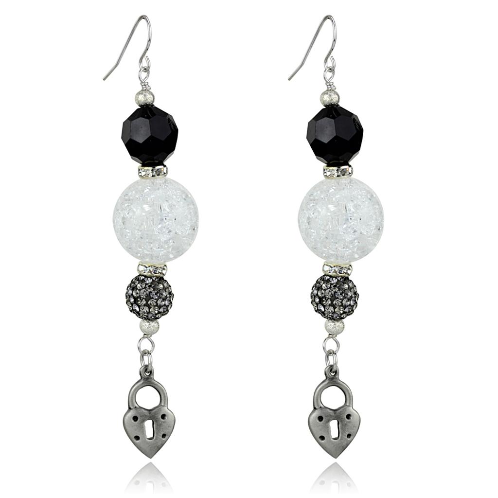 JCE3800 Antique Silver White Metal Earrings with Synthetic Synthetic Glass in Jet