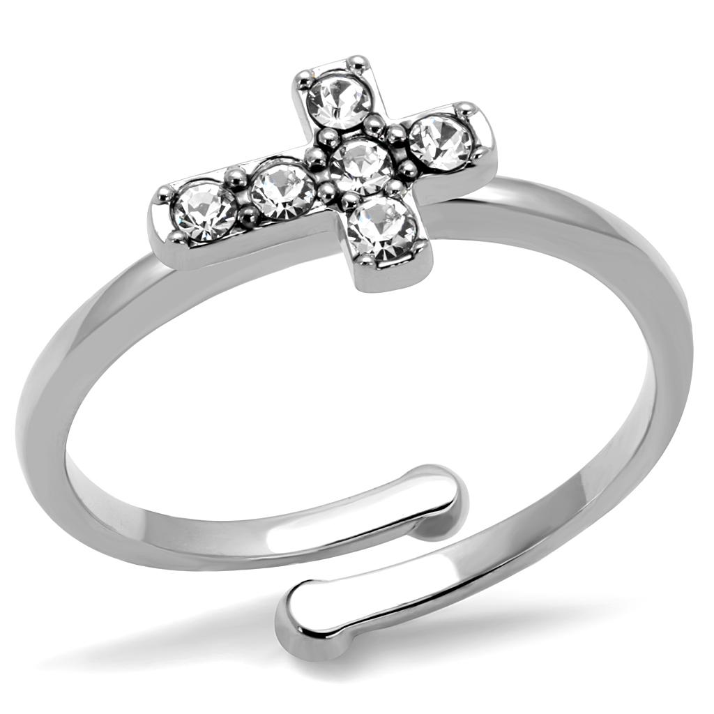 JCE4043 Rhodium Brass Ring with Top Grade Crystal  in Clear