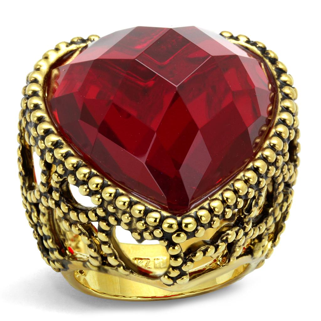 JCE4102 Gold Brass Ring with Synthetic Synthetic Glass in Garnet