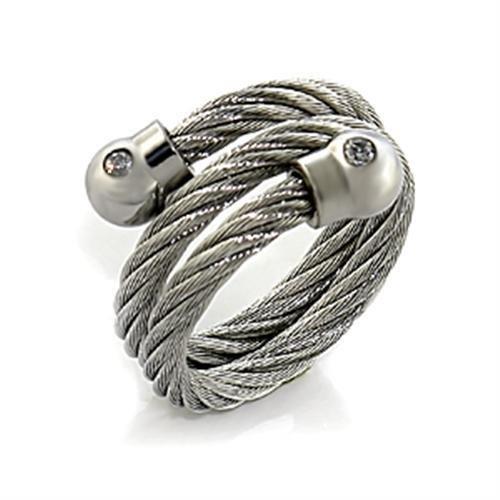 JCE440 High polished (no plating) Stainless Steel Ring with AAA Grade CZ  in Clear
