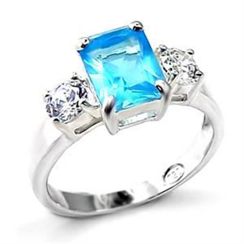 JCEA457 High-Polished 925 Sterling Silver Ring with Synthetic Spinel in Sea Blue
