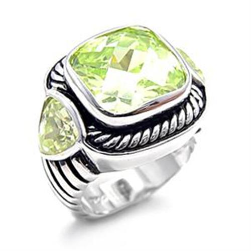 JCEAS757 Rhodium 925 Sterling Silver Ring with AAA Grade CZ  in Apple Green color