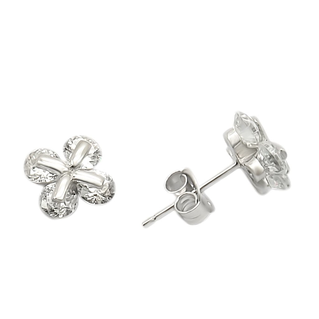 JCES305 Rhodium 925 Sterling Silver Earrings with AAA Grade CZ  in Clear-Default Title