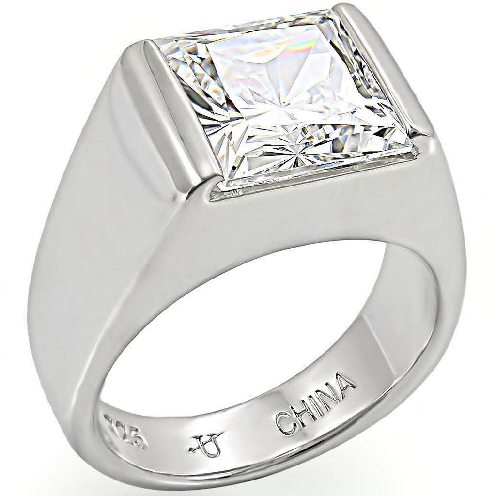 JCES374 Rhodium 925 Sterling Silver Ring with AAA Grade CZ  in Clear