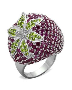 JCES774 Rhodium 925 Sterling Silver Ring with AAA Grade CZ  in Multi Color