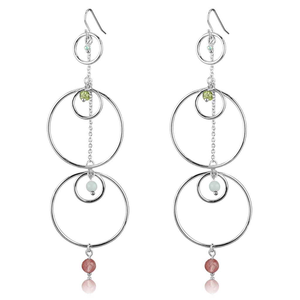 JCES789 Silver 925 Sterling Silver Earrings with Synthetic Jade in Multi Color
