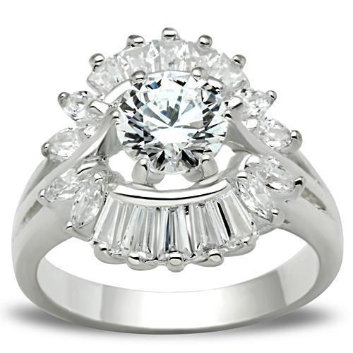 JCE039 Silver 925 Sterling Silver Ring with AAA Grade CZ  in Clear