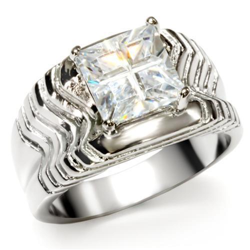 JCE028 High polished (no plating) Stainless Steel Ring with AAA Grade CZ  in Clear