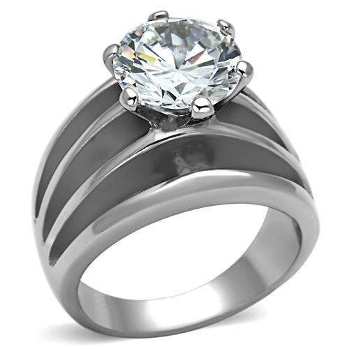 JCE1084 High polished (no plating) Stainless Steel Ring with AAA Grade CZ  in Clear