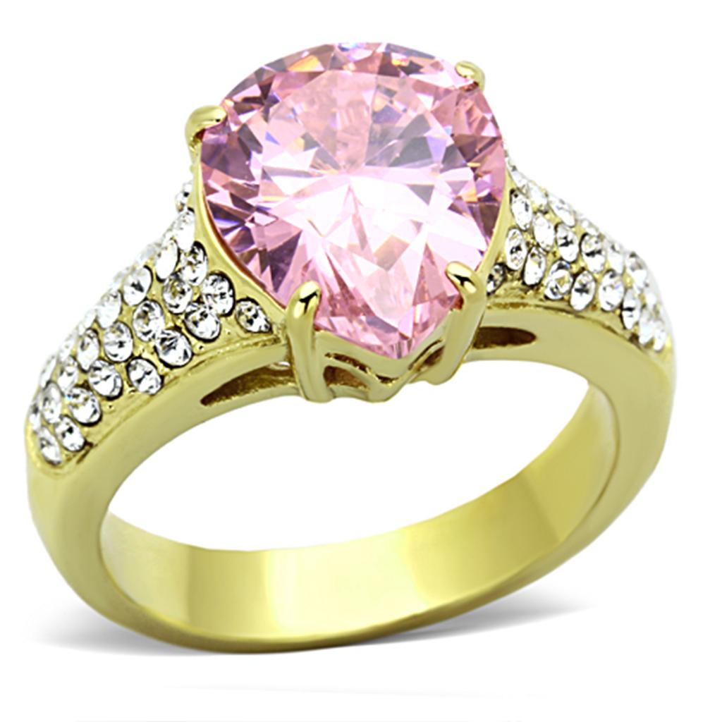 JCE1098 IP Gold(Ion Plating) Stainless Steel Ring with AAA Grade CZ  in Rose