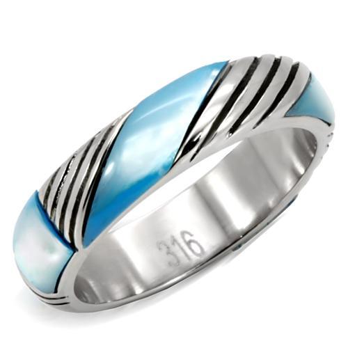 JCE110 High polished (no plating) Stainless Steel Ring with Precious Stone Conch in Sea Blue