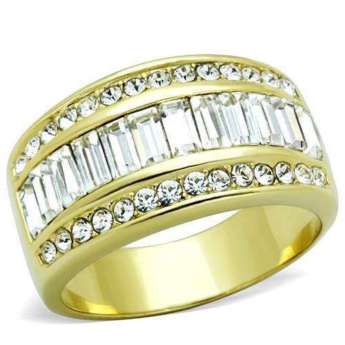 JCE1561 IP Gold(Ion Plating) Stainless Steel Ring with Top Grade Crystal  in Clear
