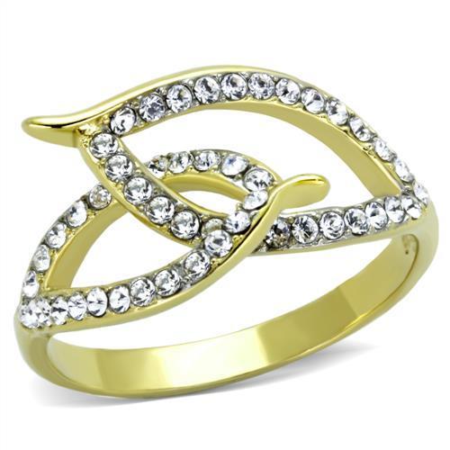 JCE1907 Two-Tone IP Gold (Ion Plating) Stainless Steel Ring with Top Grade Crystal  in Clear