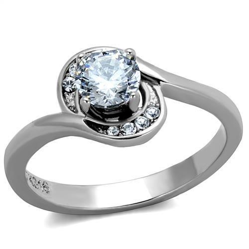 JCE2116 High polished (no plating) Stainless Steel Ring with AAA Grade CZ  in Clear