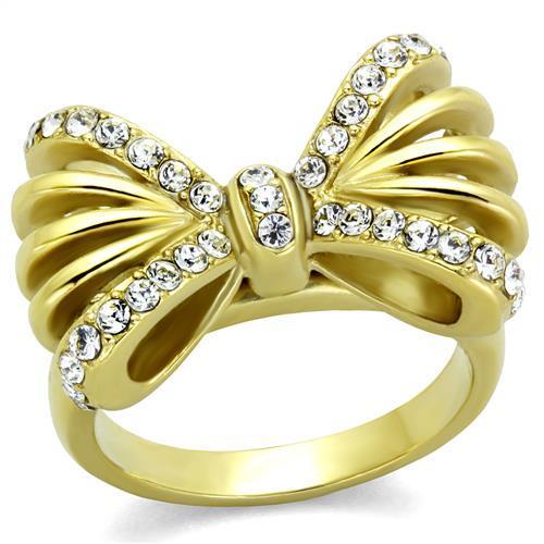 JCE2128 IP Gold(Ion Plating) Stainless Steel Ring with Top Grade Crystal  in Clear